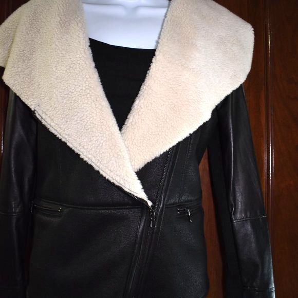 Ecru Anthropologie Suede Sherpa Lined jacket Size Small Black - Picture 4 of 14